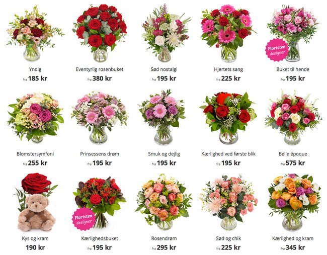 Eksempler på romantiske blomster